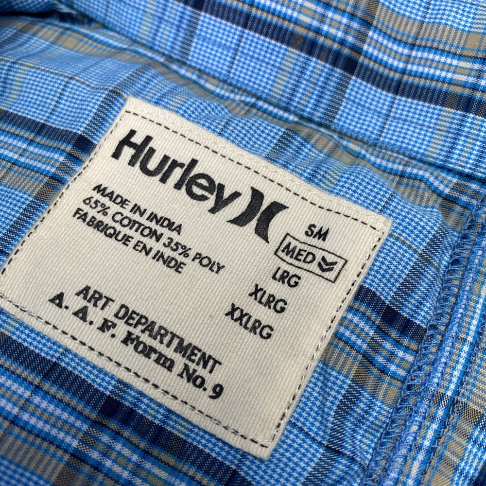 Hurley Button Up Shirt Mens Medium Blue Plaid Metallic Long Sleeve MVL611TR - Picture 12 of 13